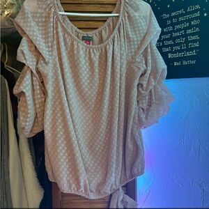 Vince Camuto Blush Checkered Ruffle Sleeve Blouse